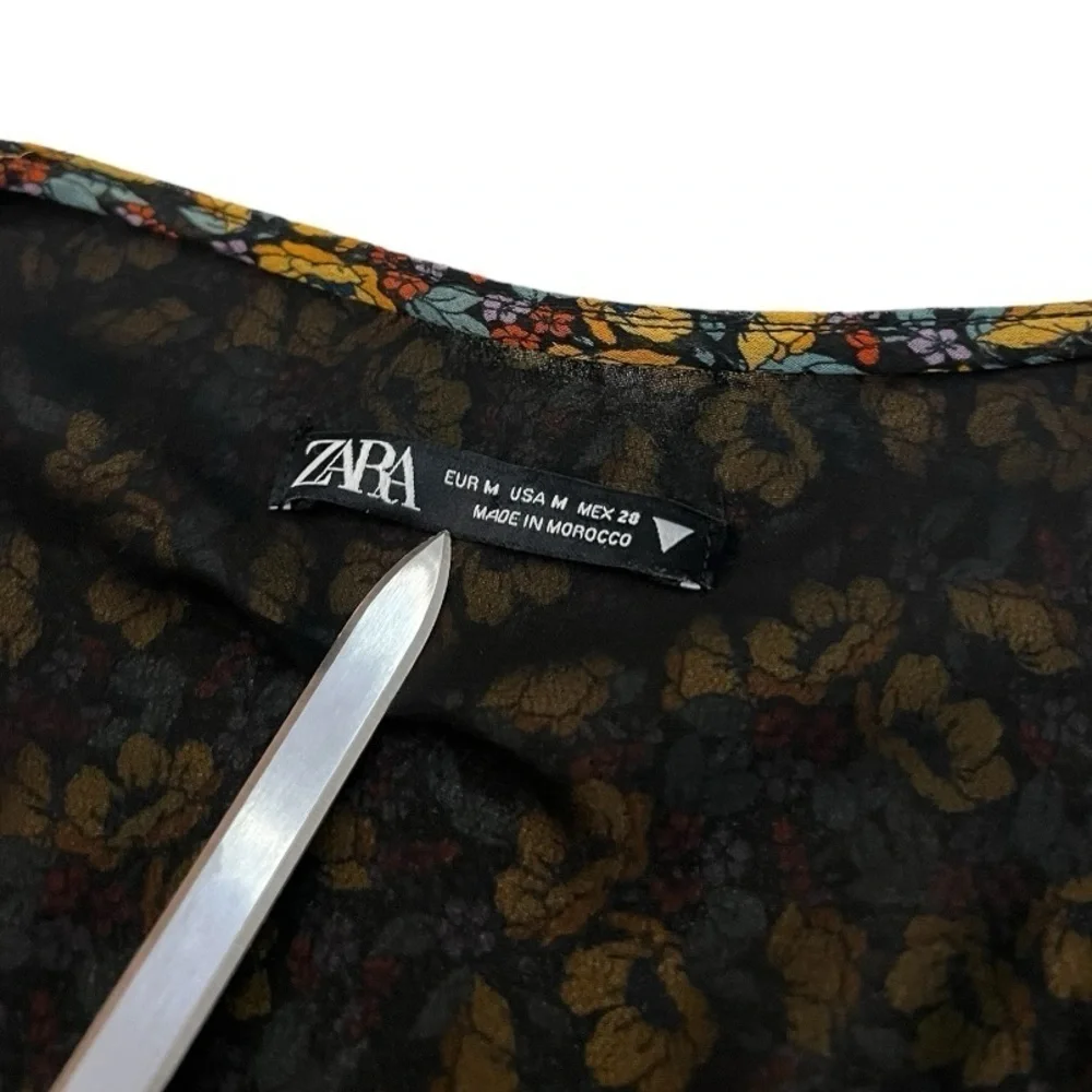 Zara Floral Print Long Sleeve Mini Dress Medium